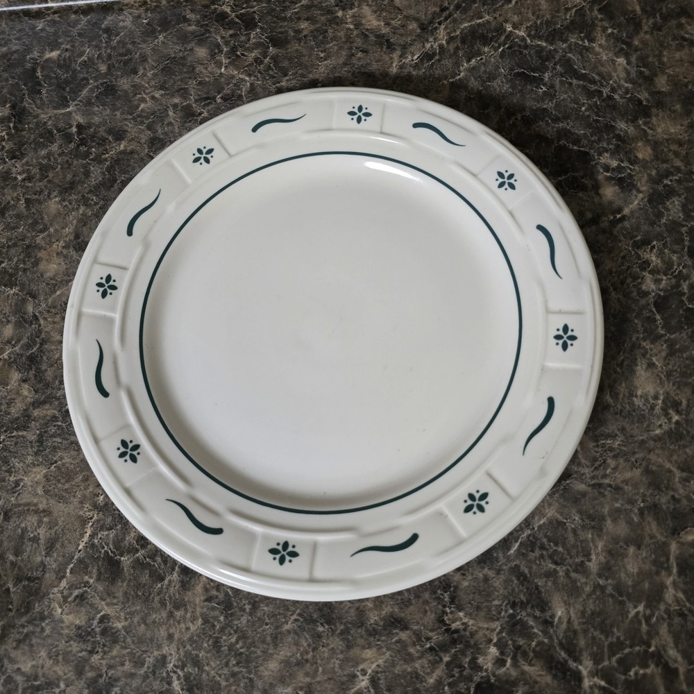 Longaberger Pottery Bread Dessert Salad Plate GREEN Woven Traditions USA GREAT!